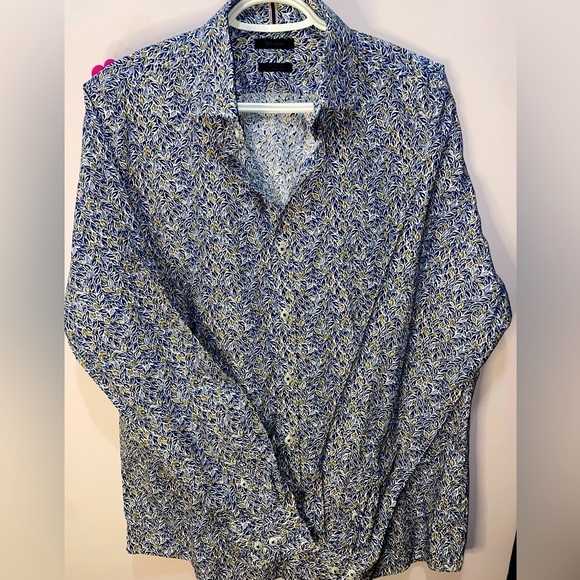 (NWT) RW & CO Slim-Tailored Fit Dress Shirt With Blue Floral Pattern, Size Large - Picture 2 of 5